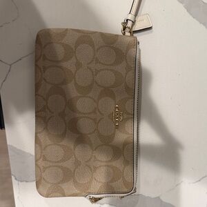 Coach Signature Beige Wristlet Clutch